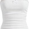 SOLY HUX Women's Lace Trim Ruched Bandeau Crop Tube Tops Bowknot Front Strapless Summer Tops