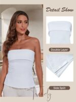 Strapless Tube Tops for Women Backless Going Out Bandeau Top Sexy Trendy Off Shoulder Side Split Summer Bustier Tops