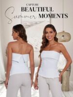 Strapless Tube Tops for Women Backless Going Out Bandeau Top Sexy Trendy Off Shoulder Side Split Summer Bustier Tops