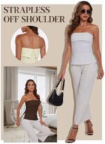 Strapless Tube Tops for Women Backless Going Out Bandeau Top Sexy Trendy Off Shoulder Side Split Summer Bustier Tops