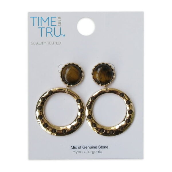 Time and Tru Chocolate Fudge/Gold Zinc Alloy/Genuine Stone/Plastic/CZ Circle Metal Earring