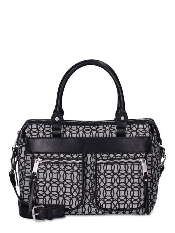 Time and Tru Women's Beckett Satchel Handbag, Black & Beige Jacquard