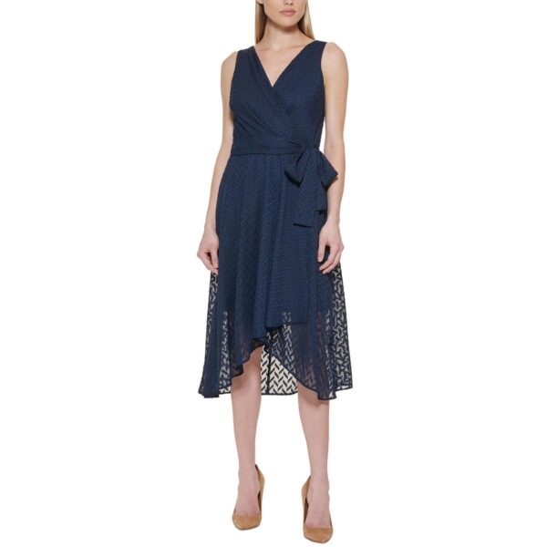 Tommy Hilfiger Womens Blue Surplice Midi Daytime Wrap Dress 6 BHFO 0789