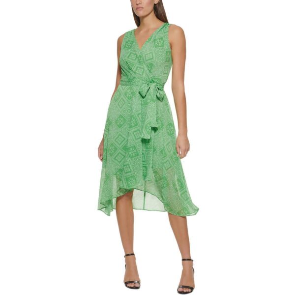 Tommy Hilfiger Womens Green Chiffon Printed Hi-Low Midi Dress 8 BHFO 4403