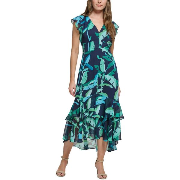 Tommy Hilfiger Womens Navy Printed Maxi Dress 10 BHFO 3089