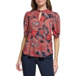 Tommy Hilfiger Womens Red Paisley Blouse Shirt XS BHFO 2164