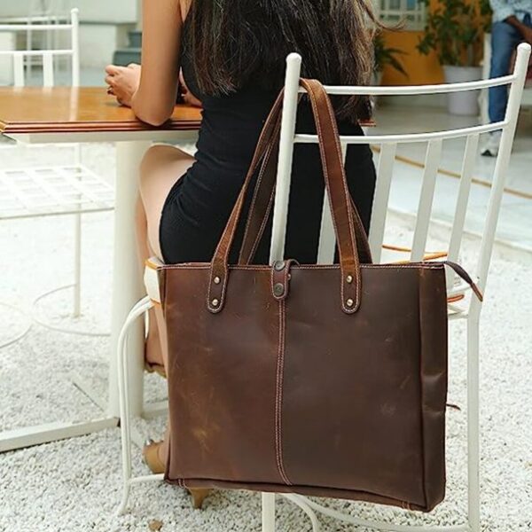 Vintage crafts genuine buffalo leather tote bag elegant shopper shoulder bag for women