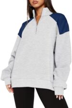 WIHOLL Oversized Quarter Zip Sweatshirts For Women Color Block Pullover Hoodies Sweaters Fall Outfits Winter Clothes 2024