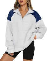 WIHOLL Oversized Quarter Zip Sweatshirts For Women Color Block Pullover Hoodies Sweaters Fall Outfits Winter Clothes 2024