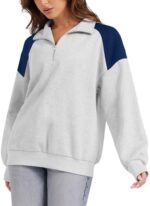 WIHOLL Oversized Quarter Zip Sweatshirts For Women Color Block Pullover Hoodies Sweaters Fall Outfits Winter Clothes 2024