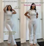 Women's 2 Piece Lounge Outfits Slim Short Sleeve Tops Low Rise Flare Leggings Sets Yoga Sweatsuit