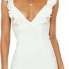 Women's Ruched Mini Dress Sexy One Shoulder Sleeveless Party Cocktail Bodycon Short Dresses White, X-Small