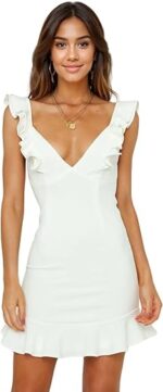 Women's Ruched Mini Dress Sexy One Shoulder Sleeveless Party Cocktail Bodycon Short Dresses White, X-Small