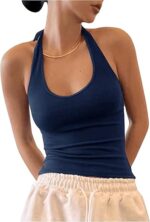 Women's Sleeveless Backless Halter Top Scoop Neck Tie Neck Tank Top Slim Fit Casual Camisole