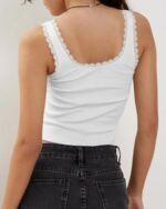 Women's Tank Tops Cute Slim Fitted Ribbed Knit Bow Lace Camisole Top Sexy Summer Square Neck Sleeveless Going Out Tops