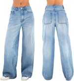 Women's Wide Leg Boyfriend Jeans Straight Leg Denim Pants Low Rise Baggy Jeans Casual Loose Jeans