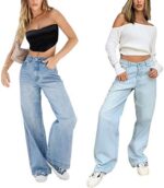 Women's Wide Leg Boyfriend Jeans Straight Leg Denim Pants Low Rise Baggy Jeans Casual Loose Jeans