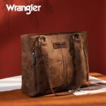 Wrangler Tote Bag for Women Multi Pockets Leather Purse Medium Handbags with Woven Top-Handle