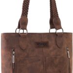 Wrangler Tote Bag for Women Multi Pockets Leather Purse Medium Handbags with Woven Top-Handle