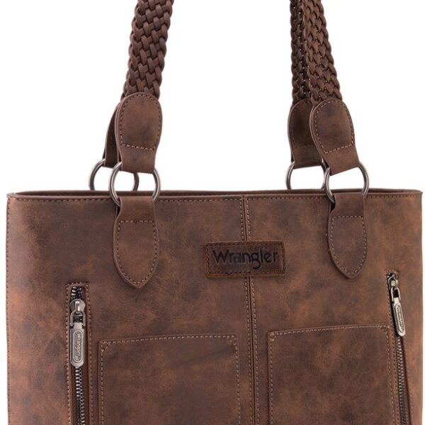 Wrangler Tote Bag for Women Multi Pockets Leather Purse Medium Handbags with Woven Top-Handle