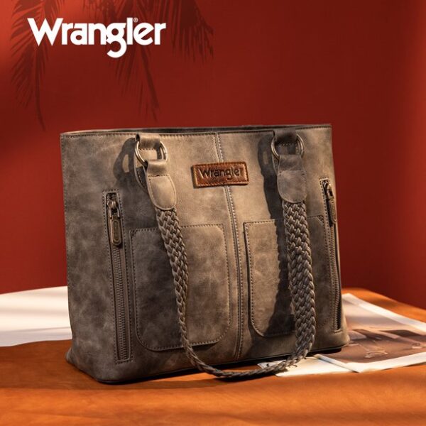 Wrangler Tote Bag for Women Multi Pockets Leather Purse Medium Handbags with Woven Top-Handle