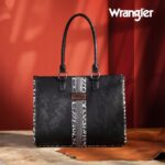 Wrangler Tote Bag for Women Multi Pockets Leather Purse Medium Handbags with Woven Top-Handle