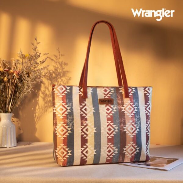 Wrangler Western Handbags Tote Bag for Women Genuine Leather Strap Hobo Bag Aztec Canvas Shoulder Bags