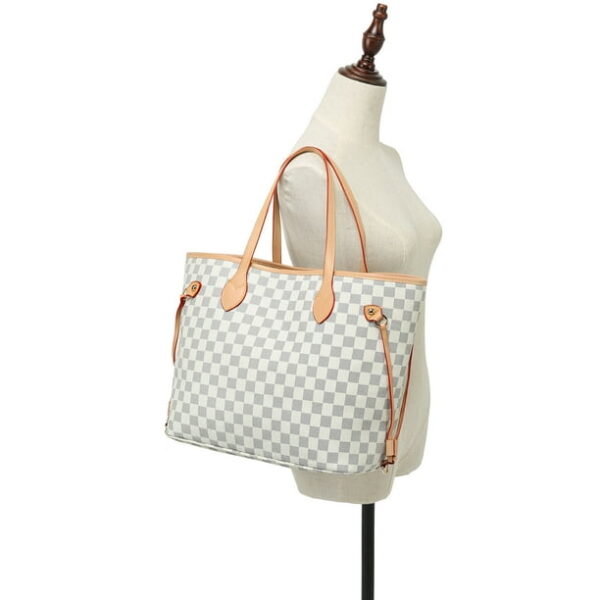 ZINTVVD Womens Checkered Tote Shoulder Bag with inner pouch - PU Vegan Leather Shoulder Satchel Fashion Bags -Cream checkered