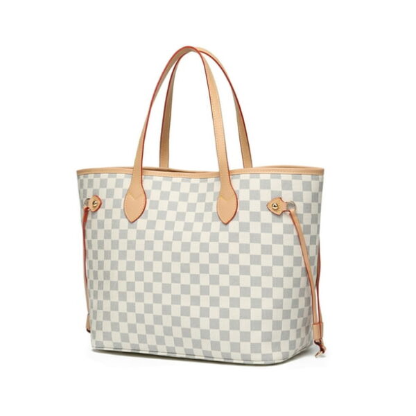 ZINTVVD Womens Checkered Tote Shoulder Bag with inner pouch - PU Vegan Leather Shoulder Satchel Fashion Bags -Cream checkered