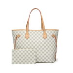 ZINTVVD Womens Checkered Tote Shoulder Bag with inner pouch - PU Vegan Leather Shoulder Satchel Fashion Bags -Cream checkered