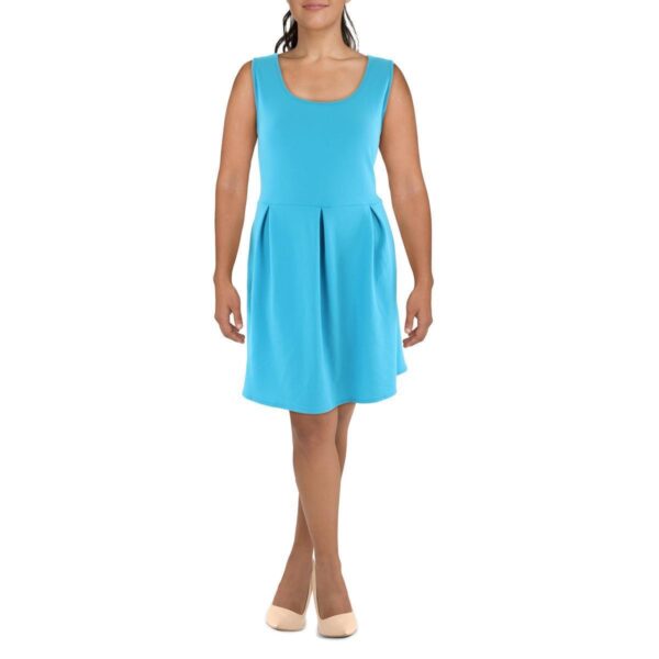 24seven Comfort Apparel Womens Blue Pleats Fit & Flare Dress Plus 1X BHFO 1202