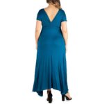 24seven Comfort Apparel Womens Blue V Neck Solid Maxi Dress Plus 2X BHFO 0662