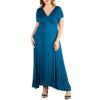 24seven Comfort Apparel Womens Blue V Neck Solid Maxi Dress Plus 2X BHFO 0662