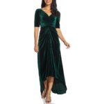 Adrianna Papell Womens Green Velvet Hi-Low Formal Evening Dress Gown 0 BHFO 3071