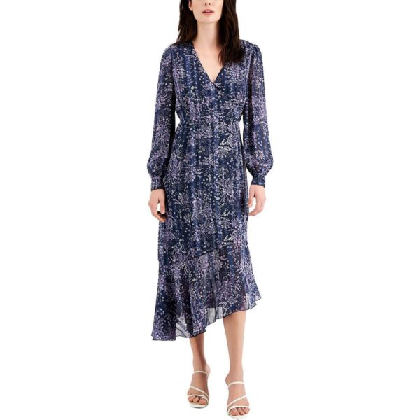 Adyson Parker Womens Blue Floral Metallic Long Maxi Dress L BHFO 1138