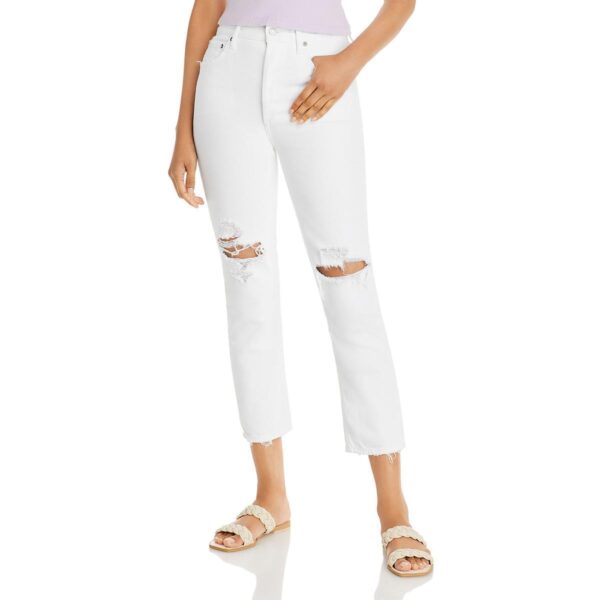 Agolde Womens Riley White Organic Cotton Distressed Cropped Jeans 31 BHFO 1989