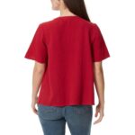 Anne Klein Womens Millie Red Knit V Neck Tee T-Shirt Top L BHFO 5647