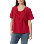 Anne Klein Womens Millie Red Knit V Neck Tee T-Shirt Top L BHFO 5647