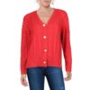 Anne Klein Womens Red Cable Knit V-Neck Top Button-Up Sweater XXL BHFO 6137