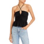 Aqua Womens Black Cutout Cropped Ruffled Halter Top Shirt S BHFO 6386