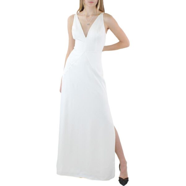 Aqua Womens Ivory Plunge Sleeveless Evening Dress Gown 4 BHFO 6795