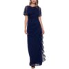 B&A by Betsy and Adam Womens Navy Embellished Evening Dress Gown 10 BHFO 0249