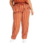 Bar III Womens Brown Striped Tie Waste Long Wide Leg Pants Plus 24W BHFO 2911