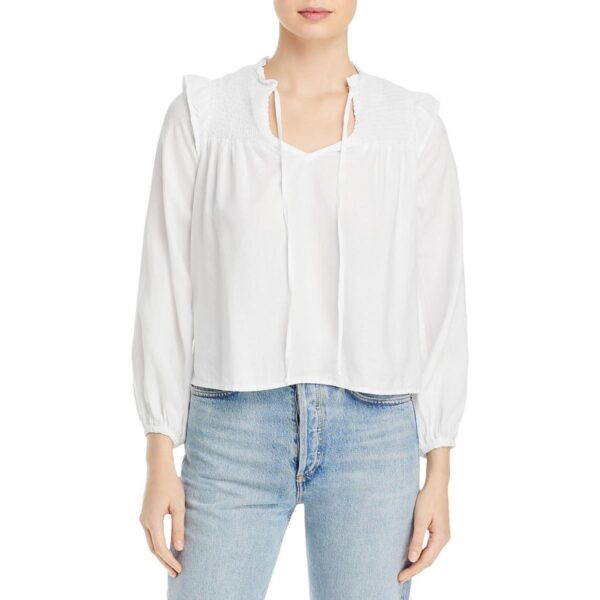 Bella Dahl Womens White Tencel Smocked Ruffled Blouse Top L BHFO 1161