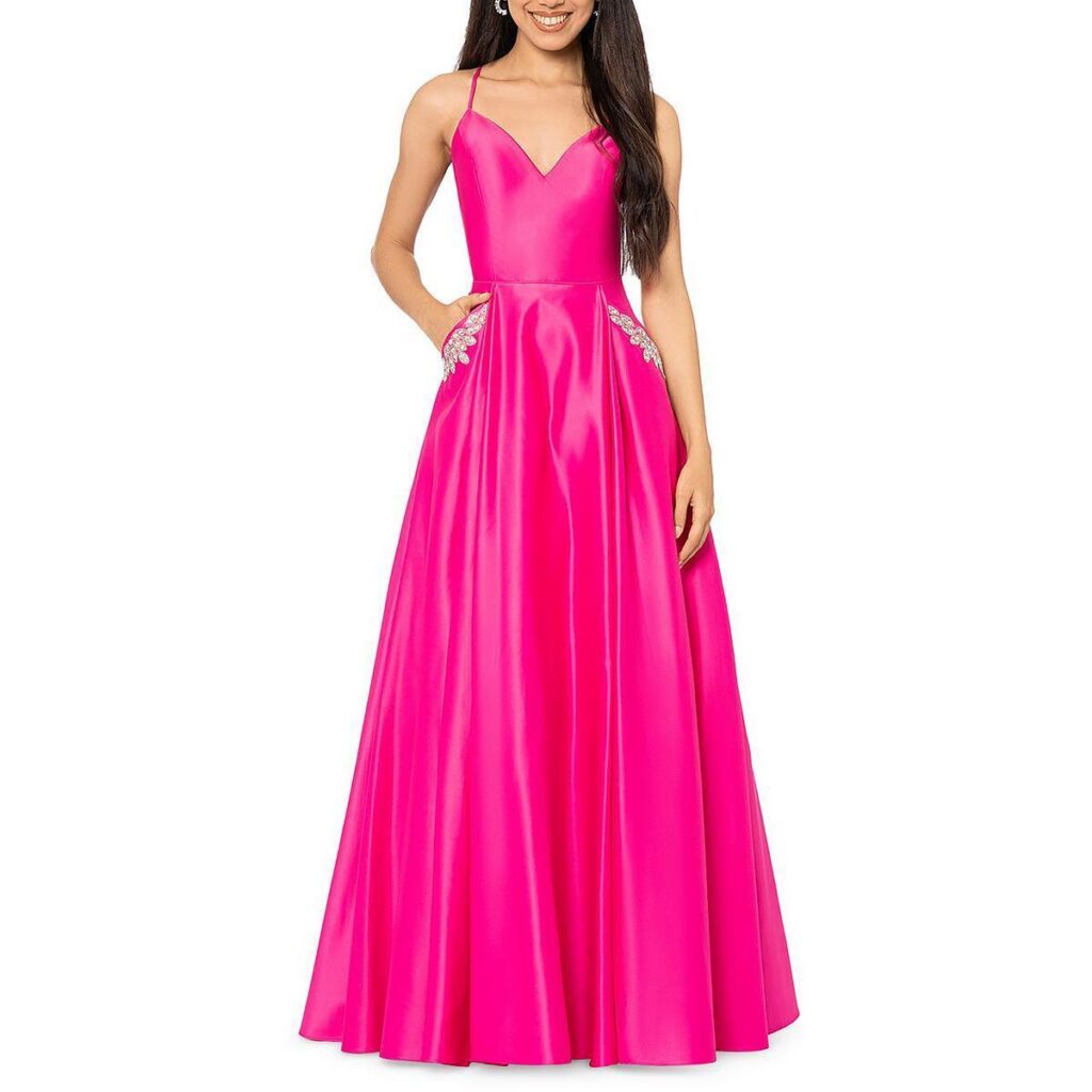 Blondie Nites Womens Pink Satin Prom Evening Dress Gown Juniors 5 BHFO 7253