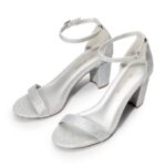 BURUDANI Women's Chunky High Heel Sandals Ankle Strap Open Toe Dress Shoes SILVER/GLITTER Size 6