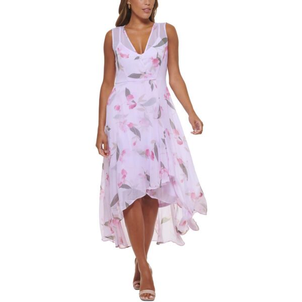 Calvin Klein Womens Pink Floral Midi Summer Fit & Flare Dress 16 BHFO 7579