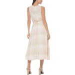 Calvin Klein Womens Pink Woven Check Print Sleeveless Midi Dress 12 BHFO 2059