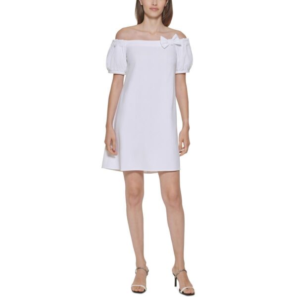 Calvin Klein Womens White Bow Above Knee Sheath Dress 14 BHFO 5180