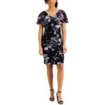 Connected Apparel Womens Black Floral Print Party Cocktail Dress 10 BHFO 0442